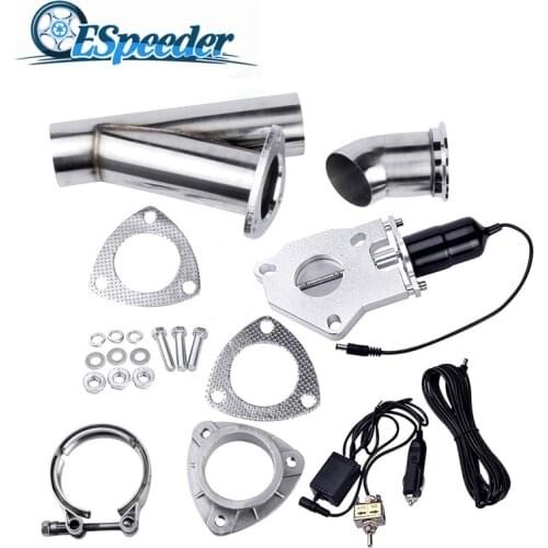 ESPEEDER 2.5" Exhaust System Stainless Steel Headers Y Pipe Exhaust CutOut Cut Out Valve Kit With Manual Control Switch