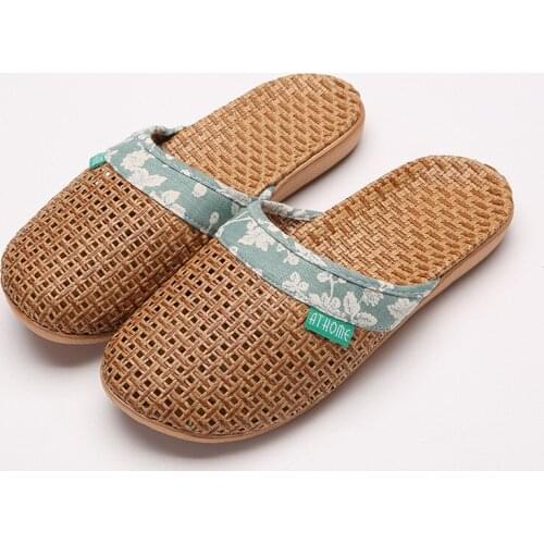 Woman Summer Flax Slippers Couples Linen Weave Non-Slip Slides Breathable Sandals Women/Male Indoor Home Shoes Ladies Flip Flops