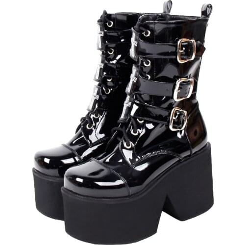 Angelic imprint Women Gothic motorcycle punk ankle boots lady short Boots woman high trifle heels pumps shoes 33-47 10cm 360 PL