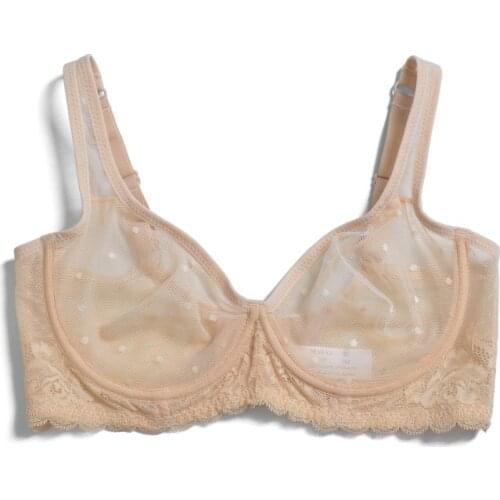 Hot Sale Lace Mesh See Through Sexy Bras For Women Lingerie Dot Unlined Wire Size 75 80 85 90 95 100 A B C D DD E DDD F Cups