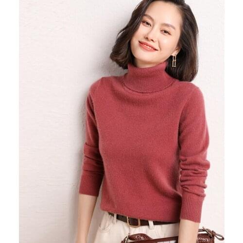 2021 autumn/winter new ladies pullover casual solid color 100% wool sweater turtleneck cashmere sweater plus size ladies top hot