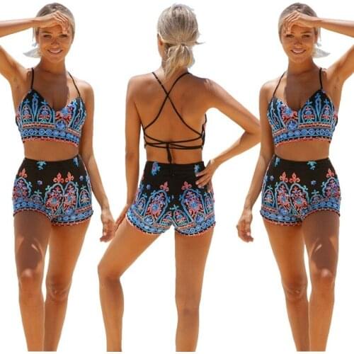 2021 New Fashion Ladies Bikini New Sexy High Waist Sling Print Split Swimsuit