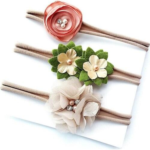 3Pcs/set Brand New Infant Girls Kids Baby Headband Hair Bows Flower Nylon Stretch Flower Hairband Gifts
