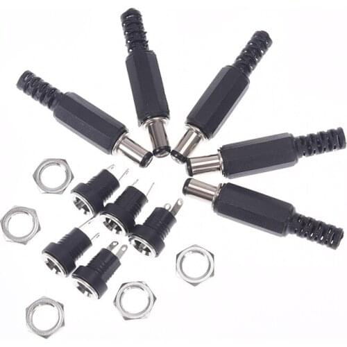 5pcs/set 5.5x2.1mm Dc Power Supply Jack Plug Socket Female Panel Mount Connector DC Power Jack With Plug