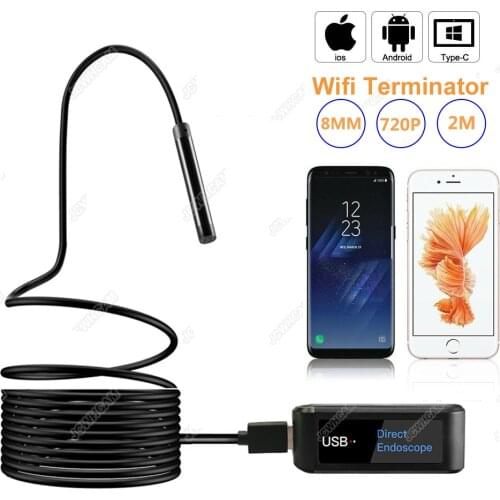 8mm 720P Wifi Endoscope Camera Waterproof Inspection Borescope iOS Endoscope 2M Semi-Rigid Hard Tube Endoscope Camera For Iphone