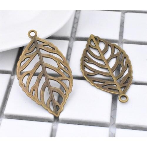 8pcs/lot 48x27mm Antique Bronze Plated Leaf Charms Pendant DIY Handmade Jewelry Accessories