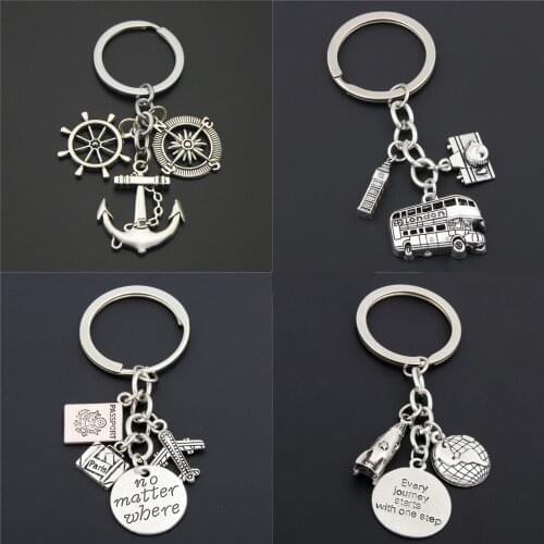 1pc London Big Ben Keychains No Matter Where Airplane Charms Compass Keyring With Earth Travel Jewelry Gift For Man