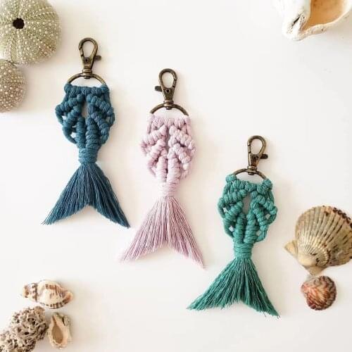 Best Lady INS Macrame Fishtail Key Chains for Women Boho Cotton Woven Fringed Key Chains Bag Hanging Jewelry Dropshipping Gifts