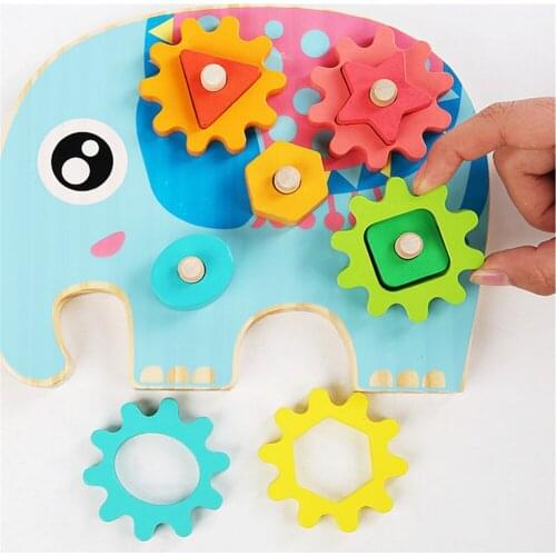 Children Wooden Gear Toy Education Assembly Owl Elephant Kids Toys Assembling Blocks Colorful Sorting Color Cognitive Board Toys