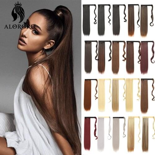 Long Wrap Around Clip In Ponytail 22 Inch Straight Ponytail Synthetic Hair Extensions Yaki Hairpiece Ponytail Fake Hair Alororo