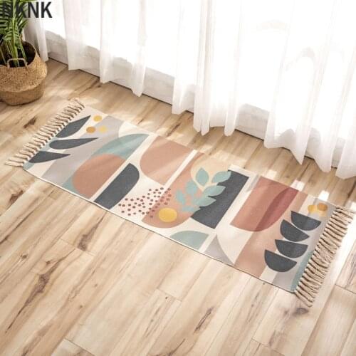 Fruit geometric print Cotton Linen Tassel carpet Long Nordic Non Slip Bath Foot Pad Welcome Door Carpet Bedside Hallway Area Rug