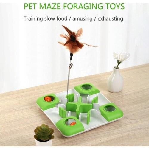 Pet Cat Maze Treats Toy Kitten Chew Toy With Spring Feather Stick Pet Self Interactive Toy For Cats Slow Feeding Trainning Toy