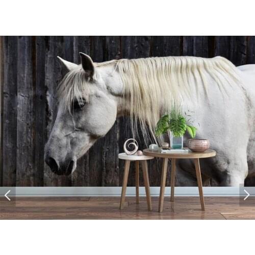 European HD Wallpaper White Horse Mural Canvas Papiers Peint 3D Custom Photo Murals Wall Papers Animal Wall Painting Home Decor