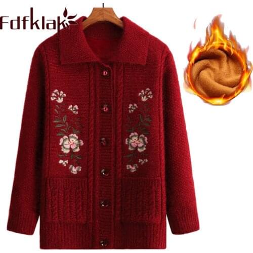 Fdfklak XL-4XL Plus size Women Cardigan Flowers Knit Sweater Coat Woman Clothes Tops new Winter Sweater Wool Pull Femme