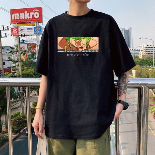 Zoro Roronoa Eyes Print Mens Oversized T-Shirt 100% Cotton One Piece Japan Anime T Shirt Short Sleeve Tee Top Tshirt Harajuku