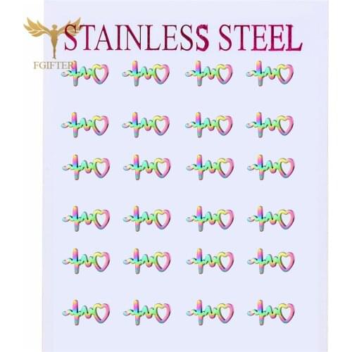 Women Lovers Jewelry ESG Heart Stud Earring Colorful Steel Earrings Set 12 Pairs Earings Lot Wholesale