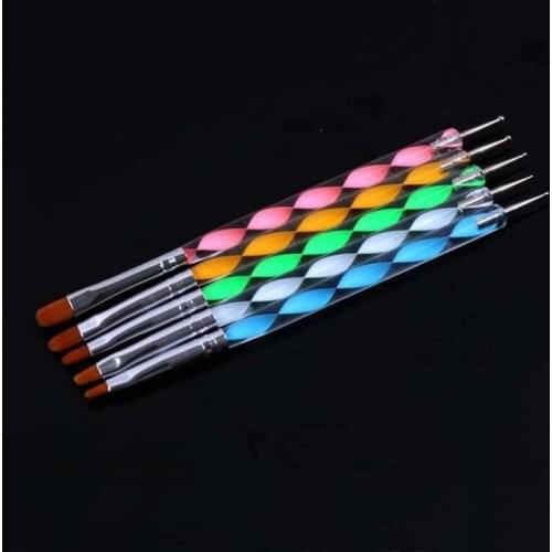 Colorful 5Pcs Professional Nail Pen Double Head Point Pen Carver Carving Tools