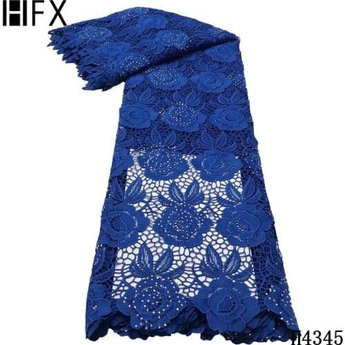 HFX Lace Fabric Guipure Lace 2020 African Lace Fabric Cord Lace With Beads Nigerian Lace Water Souble 5 yards For Women Dress