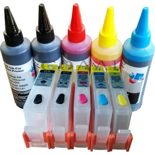 Refillable Ink cartridges for hp 364 kit + 500ml Dye inks for HP Photosmart 5510 5520 6510 6520 7510 7520 e-All-in-One