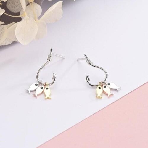Fashion Trendy Real 925 Sterling Silver Stud Earrings For Women Statement Korean Fish Earring Party Gifts Jewelry