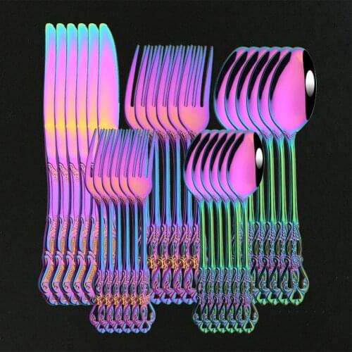 Tableware Stainless Steel Cutlery Set Luxury Mirror 30Pcs Rainbow Dinnerware Set Dinner Wedding Kitchen Knives Forks Spoons Set