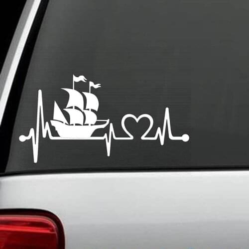 Pirate Ship Heartbeat Lifeline Decal Sticker Jolly Roger skull Crossbones 15cm