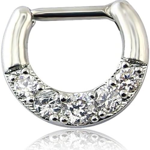 Stainless steel round zircon septum piercings women with septum piercing tragus jewelry open clicker body piercing jewelry