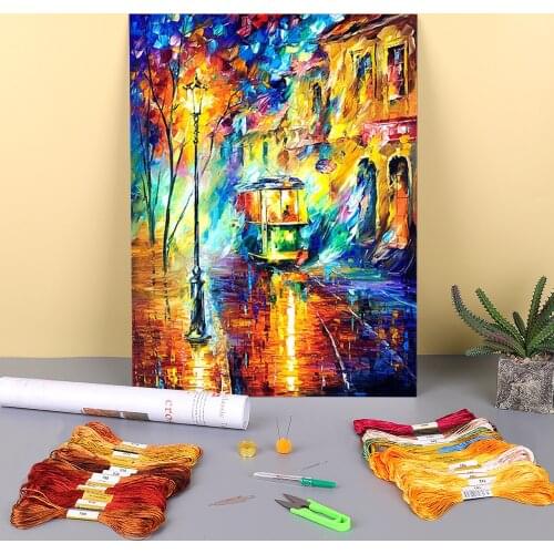 Night Trolley Pre-Printed 11CT Cross Stitch DIY Embroidery Complete Kit DMC Threads Hobby Sewing Needlework Handmade Counted