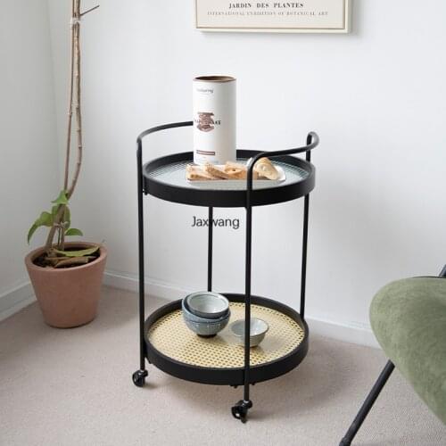 Nordic Kitchen Islands Glass Side Table Movable Cart Round Coffee Table Designer Sofa Cabinet Luxury Wrought Iron Rattan Trolley