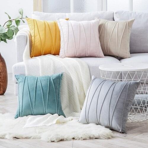 New 2021 Holland Velvet W Line Pressing Line Simple and Modern Pillow Sofa Back Solid Color Cushion Lumbar Pillow