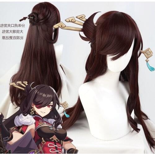 Genshin Impact Beidou Cosplay Wig Brown Long Heat Resistant Synthetic Hair Halloween Party Role Play + Free Wig Cap
