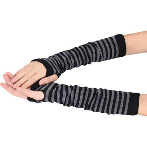 SAGACENew Women Warmer Winter Gloves Wrist Arm Hand Knitted Mitten long section cotton Long Fingerless gloves stripe sale A30924