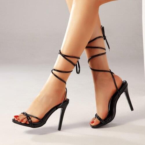 Stiletto High Heel Sexy Sandal New Style Ankle Ring Straps Lace-Up Woman Shoe Sandal Free Ship Wholesale Black Fashion