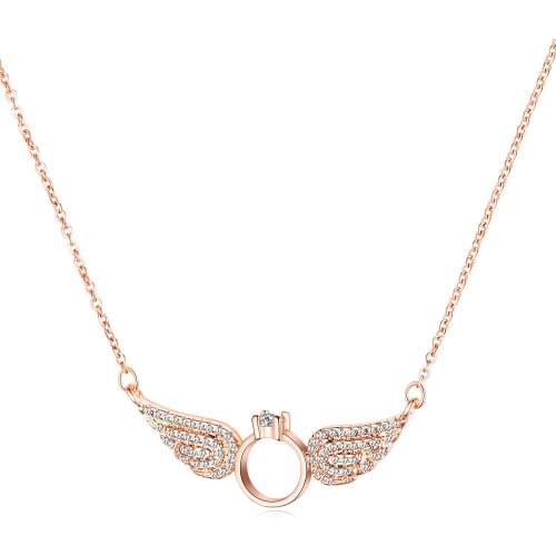 Angel Wings Inlaid Zircon Ring Necklace Japan and South Korea Fashion All-match Necklace Copper Gold-plated Jewelry Accessories