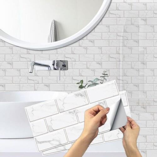 Retro White Marble Brick Self Adhesive 3D Wall Sticker Waterproof PVC Tiles for Bathroom Kitchen Peel and Stick Tile Backsplash