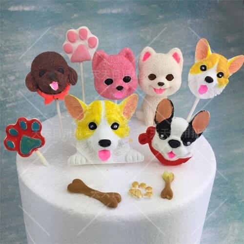 Cute Dog Silicone Lollipop Mould Cupcake Chocolate Lollipop Cake Mold Sugar Craft Molds DIY Cake