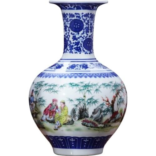 Ancient figures Jingdezhen porcelain vase blue and White Porcelain Vase Decoration dry flower decoration modern Chinese vases