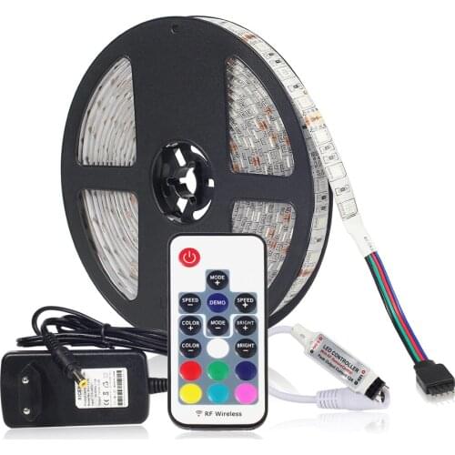 LED Strip Light 5050 RGB 5M 60LEDs/M with RF Remote Controller and 12V Adapter power supply 5050 RGB LED Strip