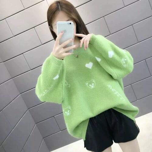 Loose Knitted Printed Women Pullover Tops Plus Size Female Casual Long Sleeve Pullovers Sweaters Ladies Pull Jumper Femme Top