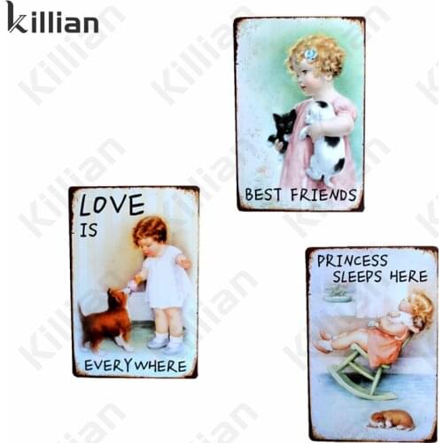 Vintage Metal Plaque French Little Girl Home Decoration Fairy Tale Metal Painting Metal Plate Bar Club Home Decoration