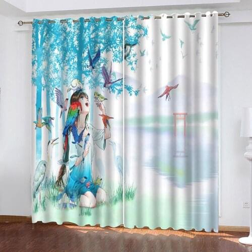 3d Curtains Color comic bird portrait Blackout for Living Room Kids Bedroom Fabric custom curtains