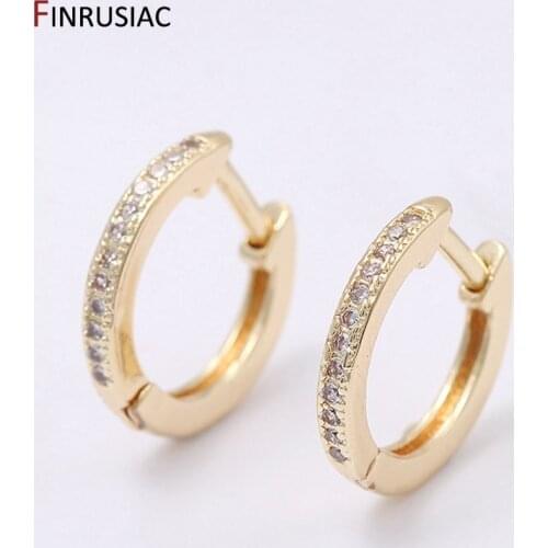 Luxury Zircon Crystal Hoop Earrings For Women Jewelry 14mm*1.8mm Small Round Circle Gold Plated Earrings 2020 New