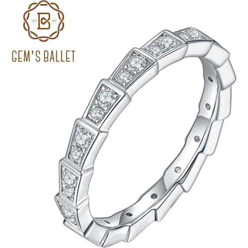 GEMS BALLET Wedding Band Engagement Statement Jewelry 925 Sterling Silver Moissanite Diamond Finger Eternity Rings for Women