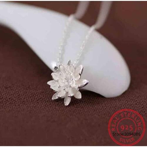 925 Sterling Silver Lotus Necklaces & Pendants For Women Elegant Flower Short Necklace Sterling Silver Jewelry Bijoux Femme
