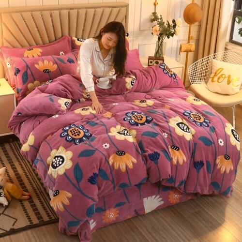 Winter Anti-Static Milk Fiber Four-Piece Flannel Double-Sided Quilt Cover Coral Velvet Thickened Baby Sheets Crystal Velvet