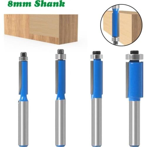 1pc 8mm Shank Template Pattern Bit Tungsten Carbide Milling Cutter for Wood 1" Flush Trim Router Bit with Bearing for Wood