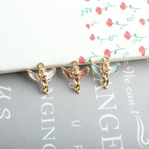 10pcs DIY Handmade Jewelry Accessories Alloy Drops Oil Little Angel Girl Enamel Charms Pendants Cute Angel Dangles Making XL517