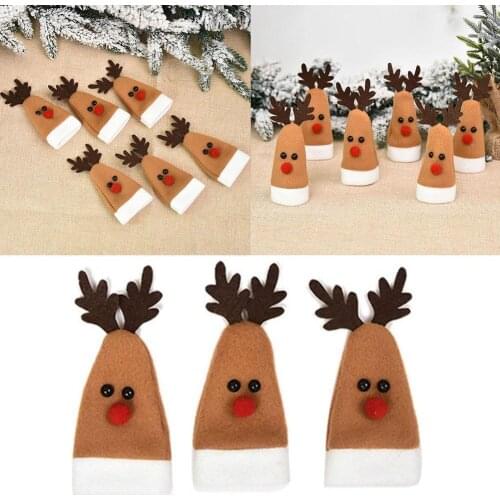 10pcs/set Christmas Wine Bottle Cover Elk Bottle Cap Covers Christmas Party Decor Gift Table D8S8