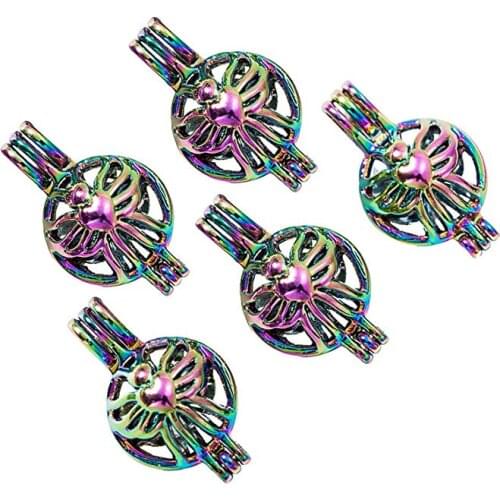 10 PCS Rainbow Pearl Bead Cages Heart Mom Pendants for Jewelry Making/Essential Oil Scent Diffuser Locket Pendant