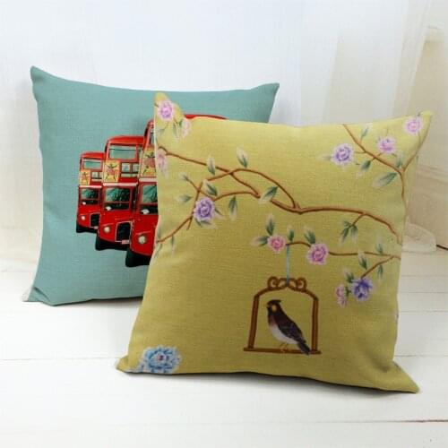 18*18" Designer Vintage Bus Print Throw Cushion Cover Canary Pillow Case as Photo Scenery Props Wedding Gifts conjies